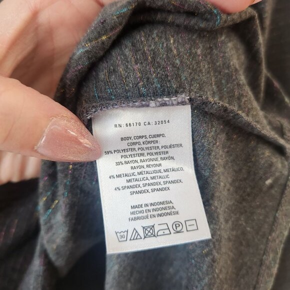 Anthropologie Postmark Liz Grey Metallic Striped Shirt Bell Sleeve Turtleneck XS - Picture 7 of 8